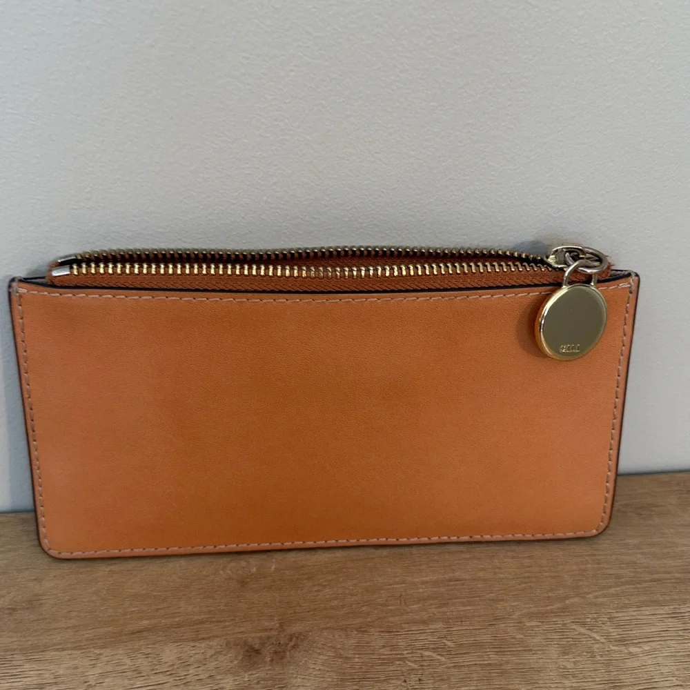 G.I.L.I. Slim Leather Card Wallet in Tan with Gold Hardware